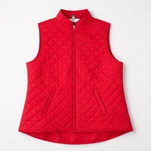 Karen Scott Red Quilted Puffer Vest Women’s Size L Lightweight Zip Front Cozy Fa